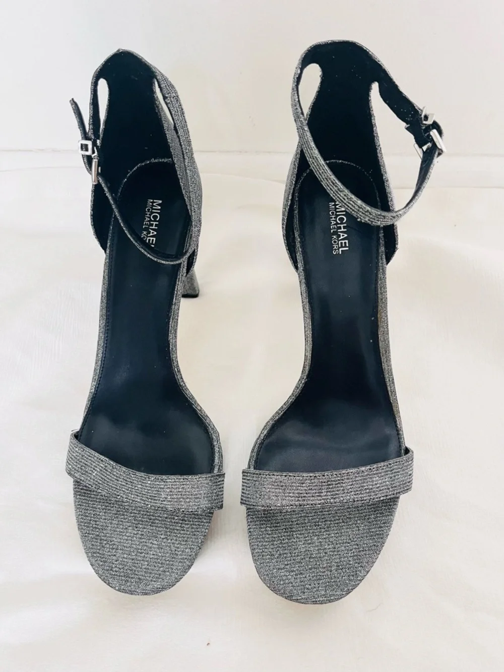 Michael Kors Margo platform silver shimmer sandal heel 10